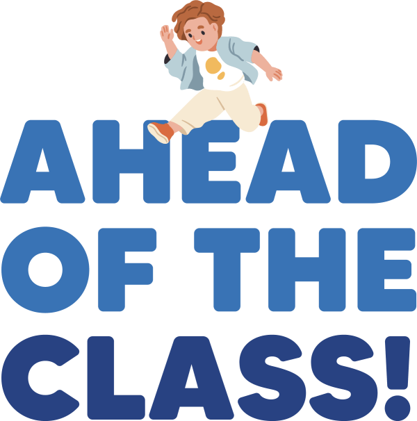 TITLE A boy jumping and interacting with 'Ahead of The Class' title.