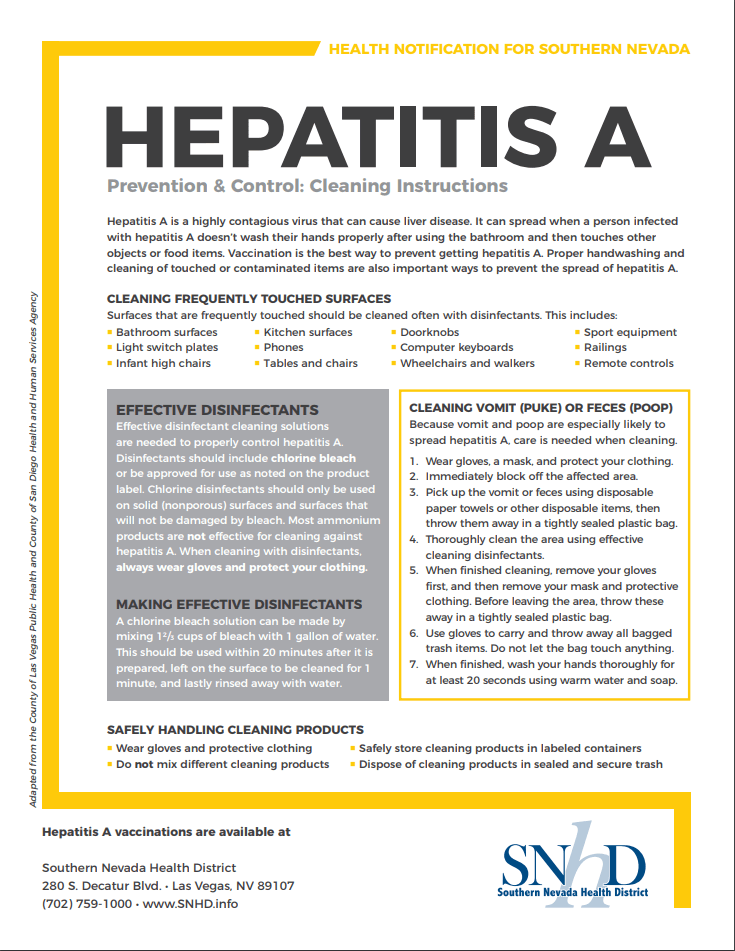 Hepatitis A Cleaning Instructions